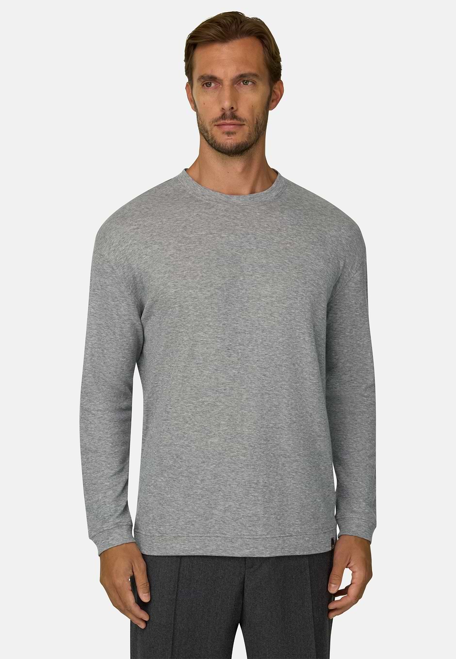 T-Shirt in Cotton and Cashmere Mélange Jersey, Grey, hi-res