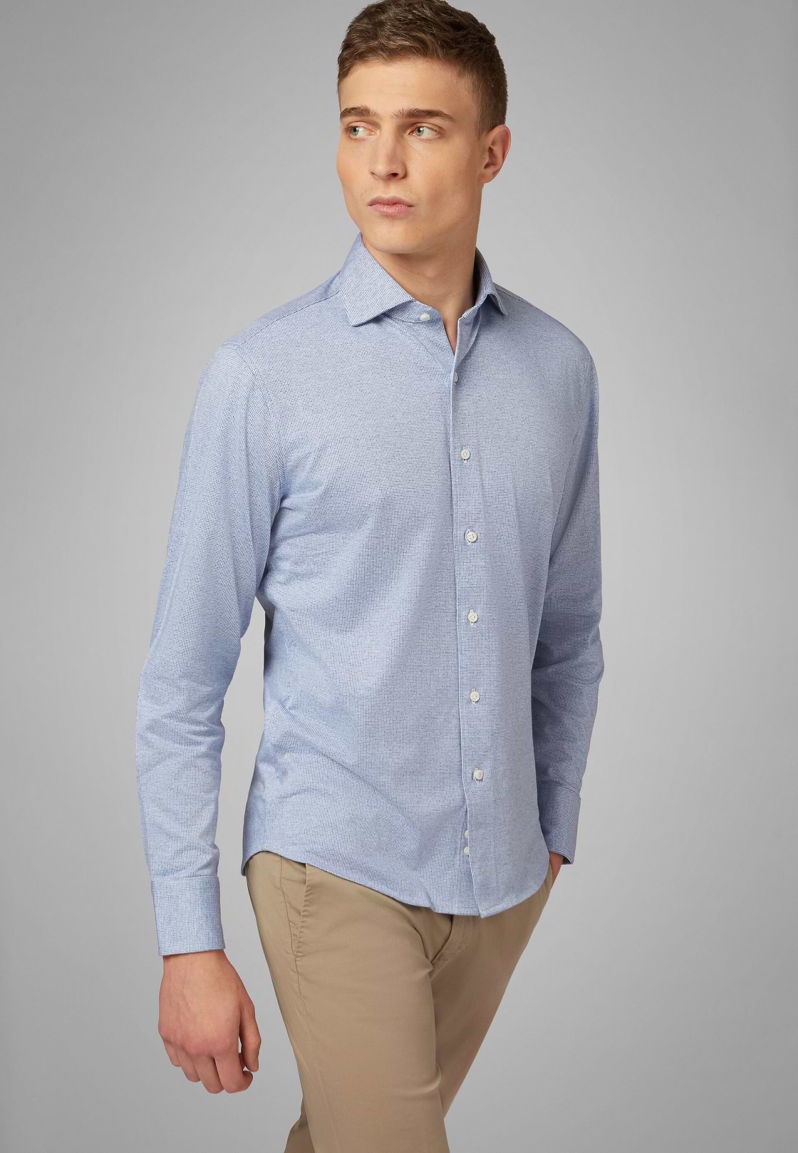 Polo Camicia Azzurra Collo Chiuso Slim Fit, , hi-res, 1