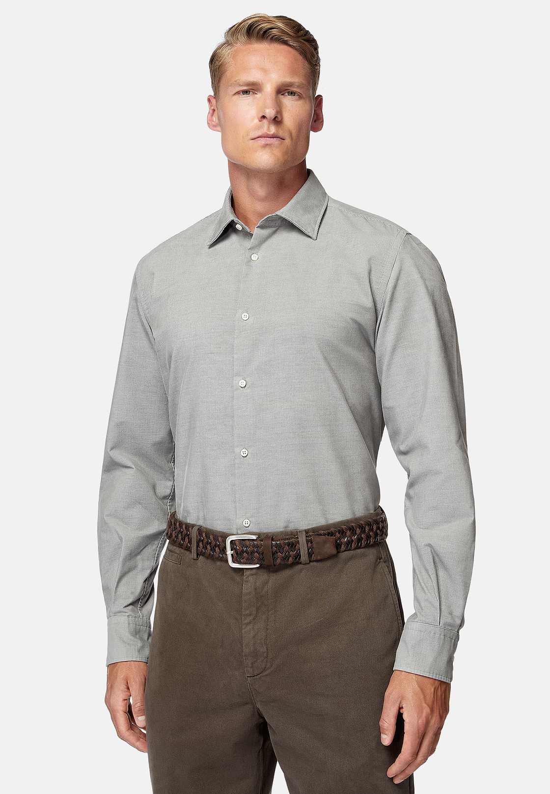 Camicia In Velluto Di Cotone Regular Fit, Grigio, hi-res