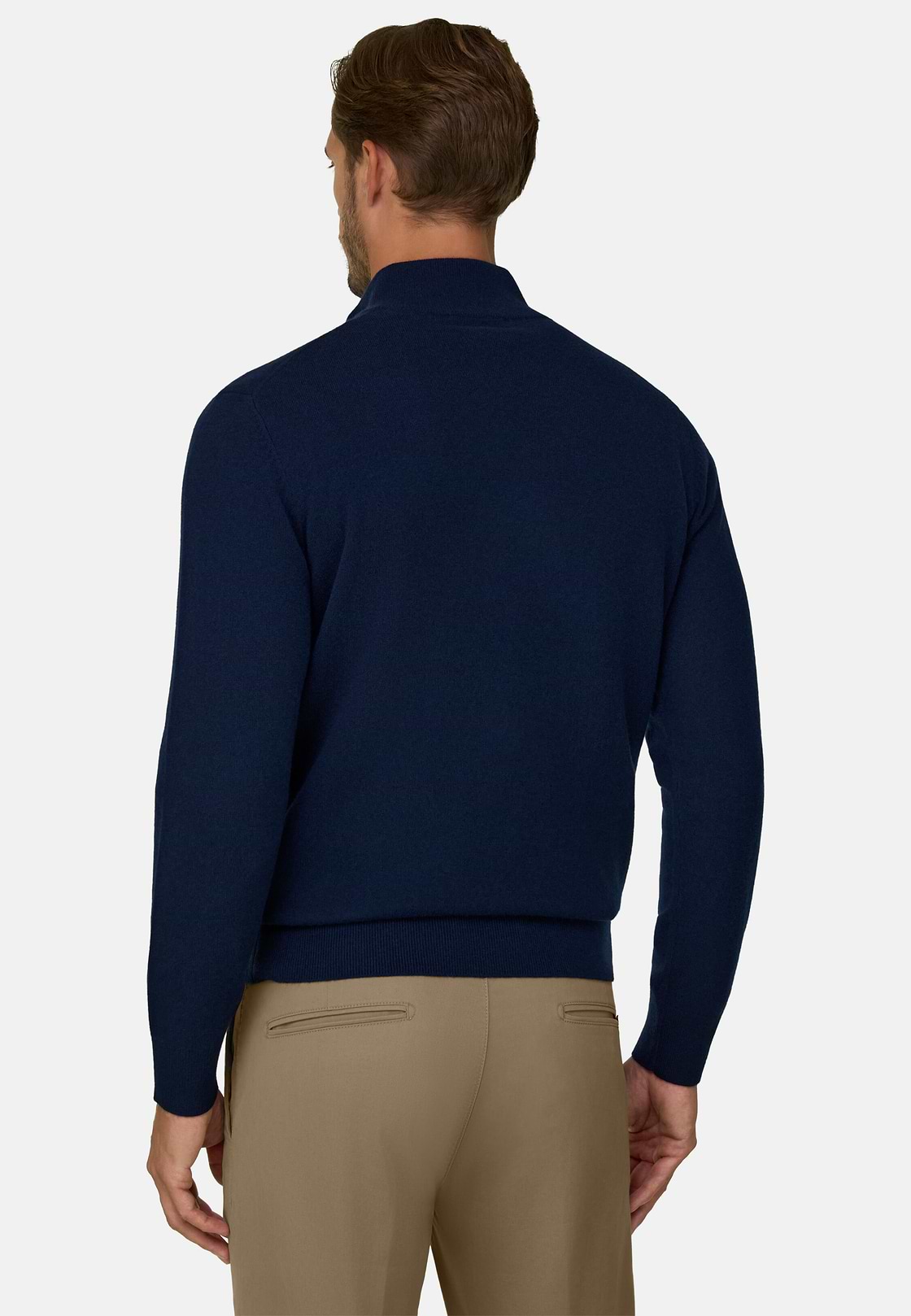 Roll Neck Jumper Buttons in Wool Cashmere, Navy blue, hi-res, 4