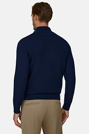 Roll Neck Jumper Buttons in Wool Cashmere, Navy blue, thumb, 4