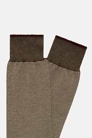 Chaussettes Rayées Micro Motif En Coton Bio, Marron, hi-res