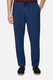 Pantalon City En Lin, Bleu, thumb, 1