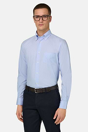 Camicia A Quadretti Di Cotone Regular Fit, Azzurro, thumb, 1