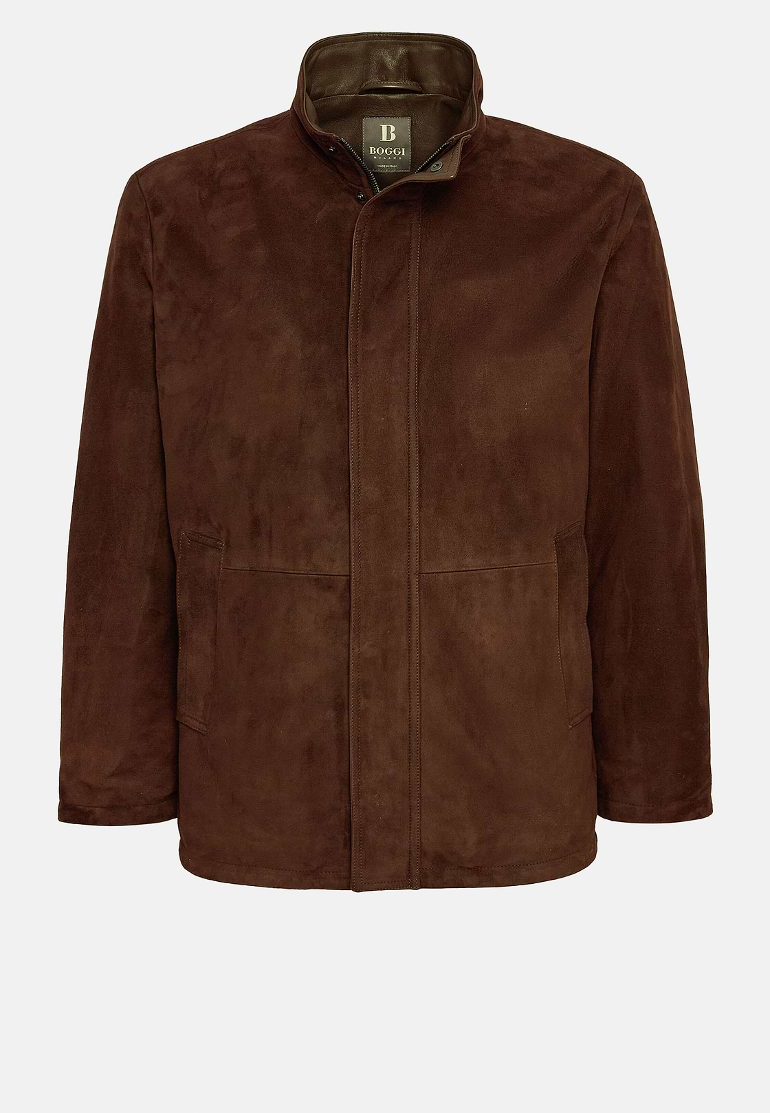 Padded Peacoat in Genuine Suede Leather, Brown, hi-res