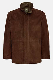 Padded Peacoat in Genuine Suede Leather, Brown, hi-res