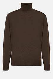 Brown Merino Wool Polo Neck Jumper, Brown, hi-res