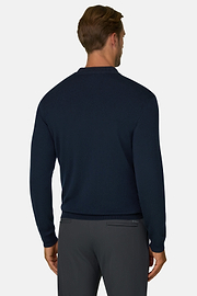 Merino Wool V-Neck Jumper, Navy blue, thumb, 4