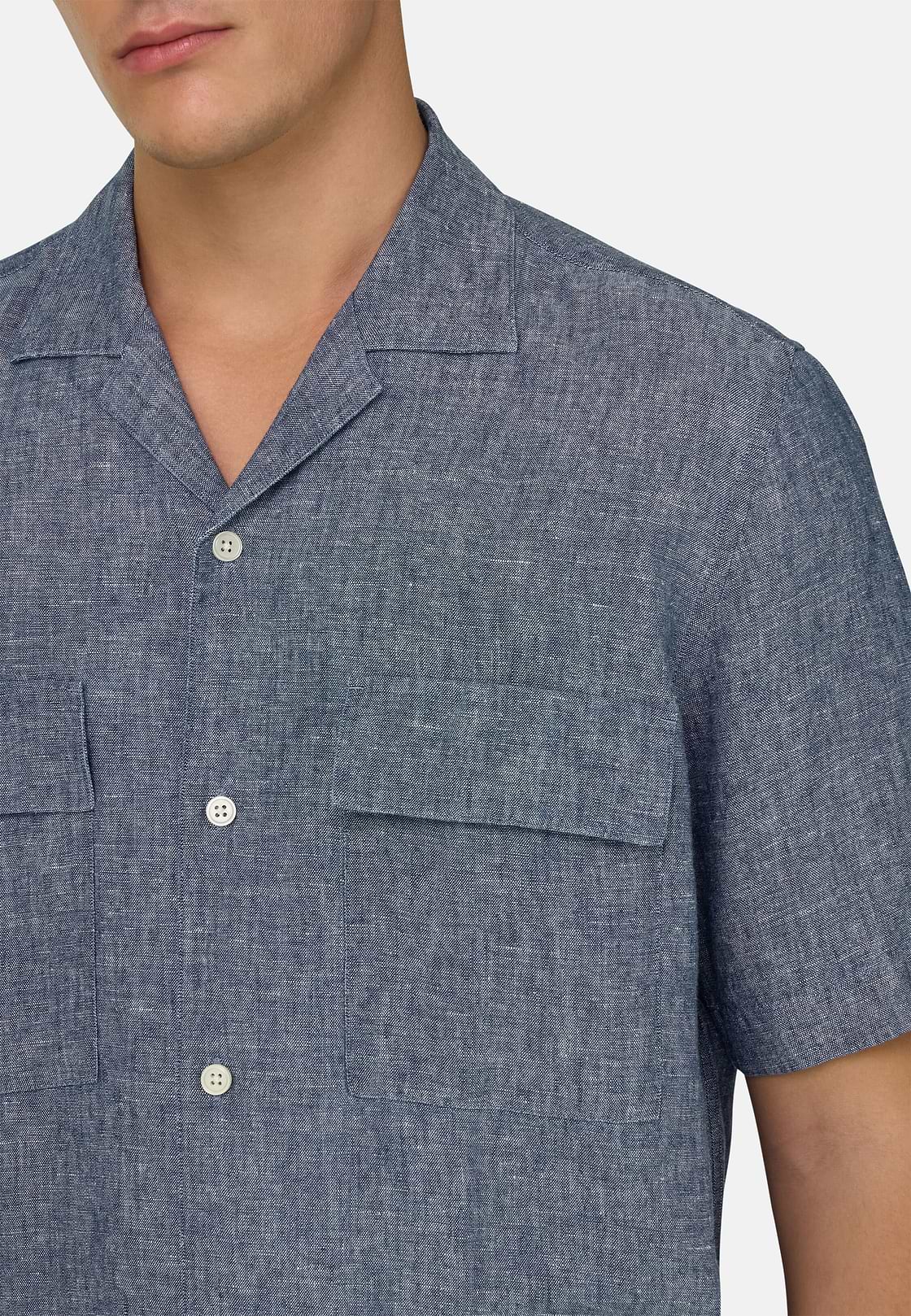 Camicia In Denim Di Lino Cotone, Blu, hi-res, 4