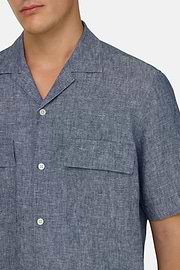 Camicia In Denim Di Lino Cotone, Blu, thumb, 4