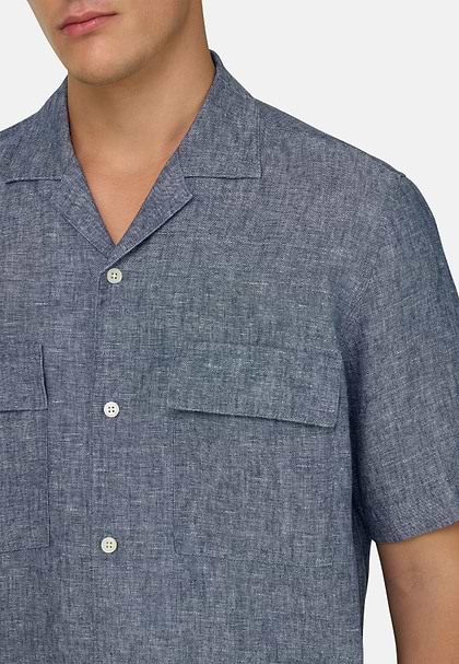 Hemd Aus Baumwoll-Denim Und Leinen, Blau, hi-res