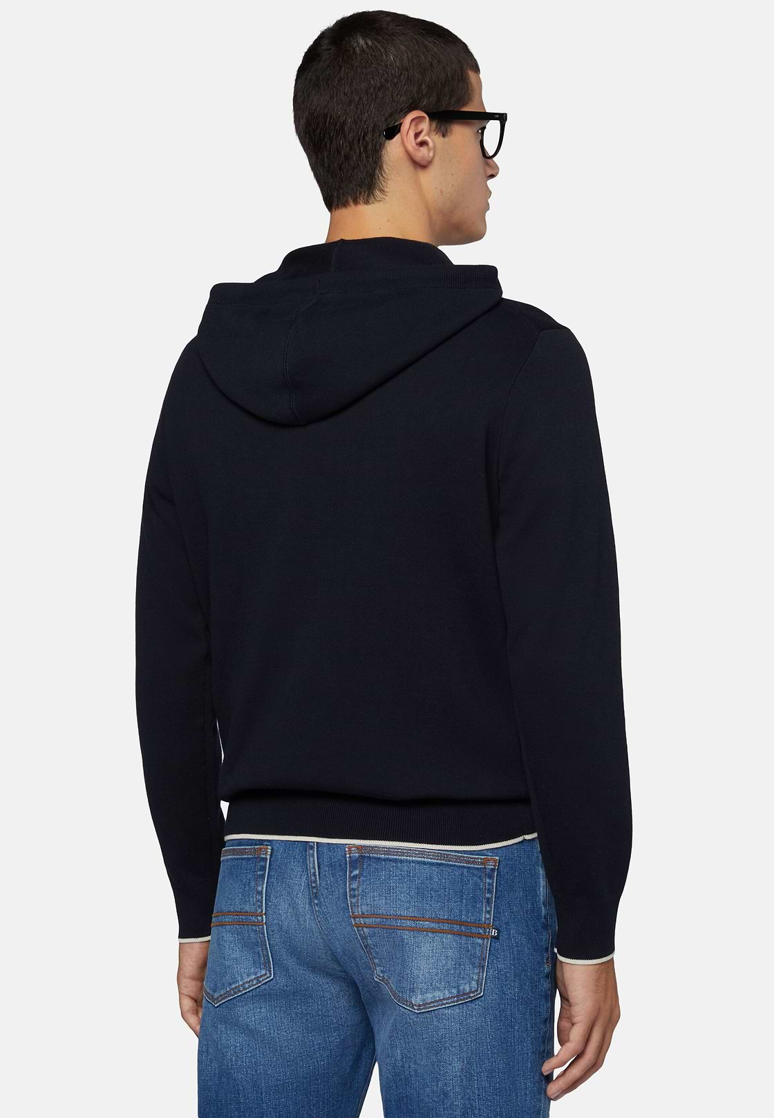 Navy Hoodie In Cotton, Navy blue, hi-res