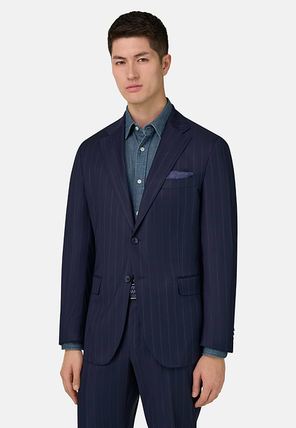 Garnitur w prążki z czystej wełny 130s, Navy blue, hi-res
