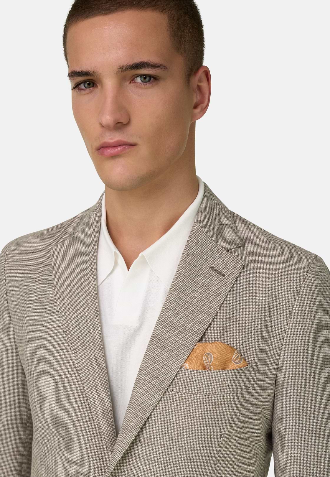 Micro Patterned Suit in Linen and Wool, Brown, hi-res, 4