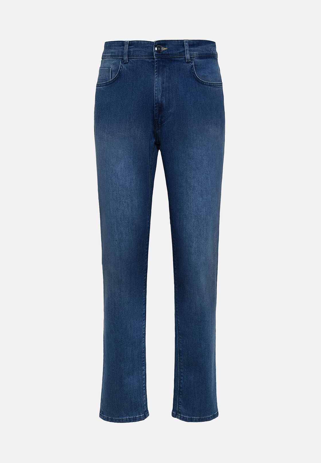 Jean En Denim Extensible Bleu À Délavage Moyen, Indigo, hi-res