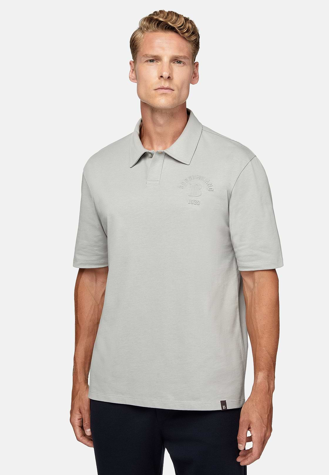 Jersey poloshirt van biologische katoenmix, Grey, hi-res