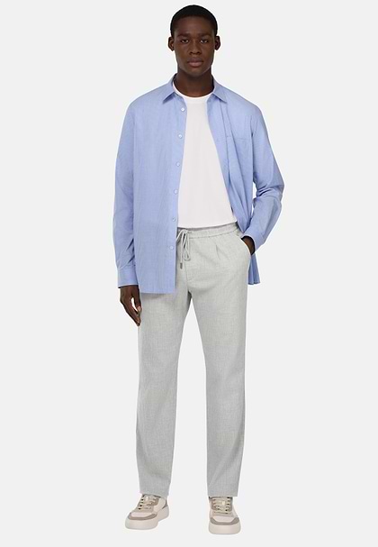 City Trousers in Stretch Seersucker, Light grey, hi-res