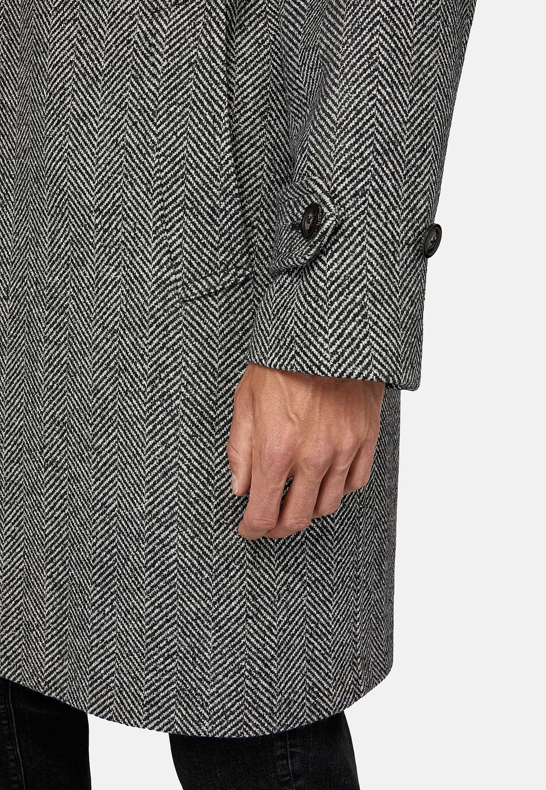 Single-breasted Wool Coat, Black - White, hi-res
