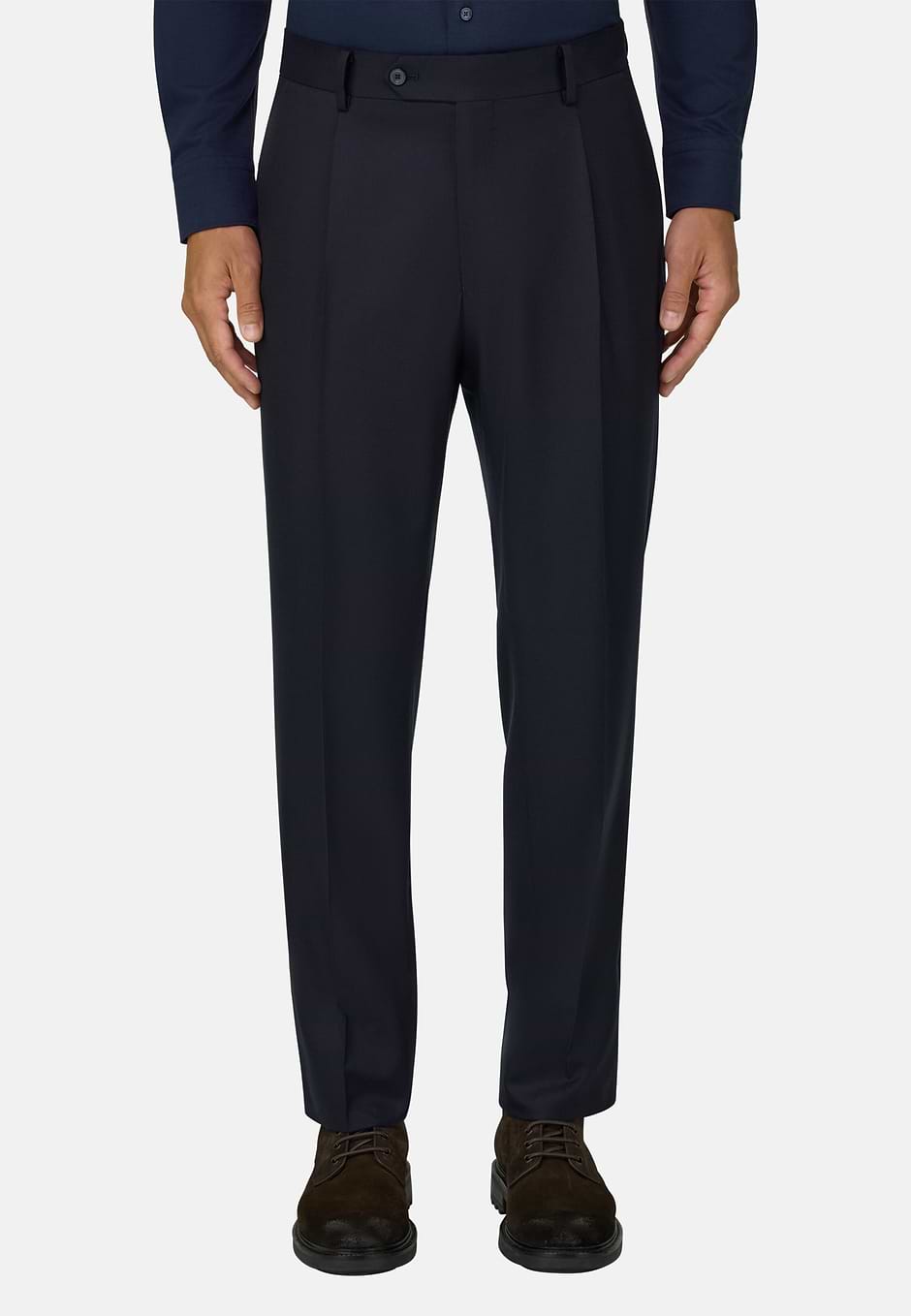 Trousers in Wool Flannel, Navy blue, hi-res