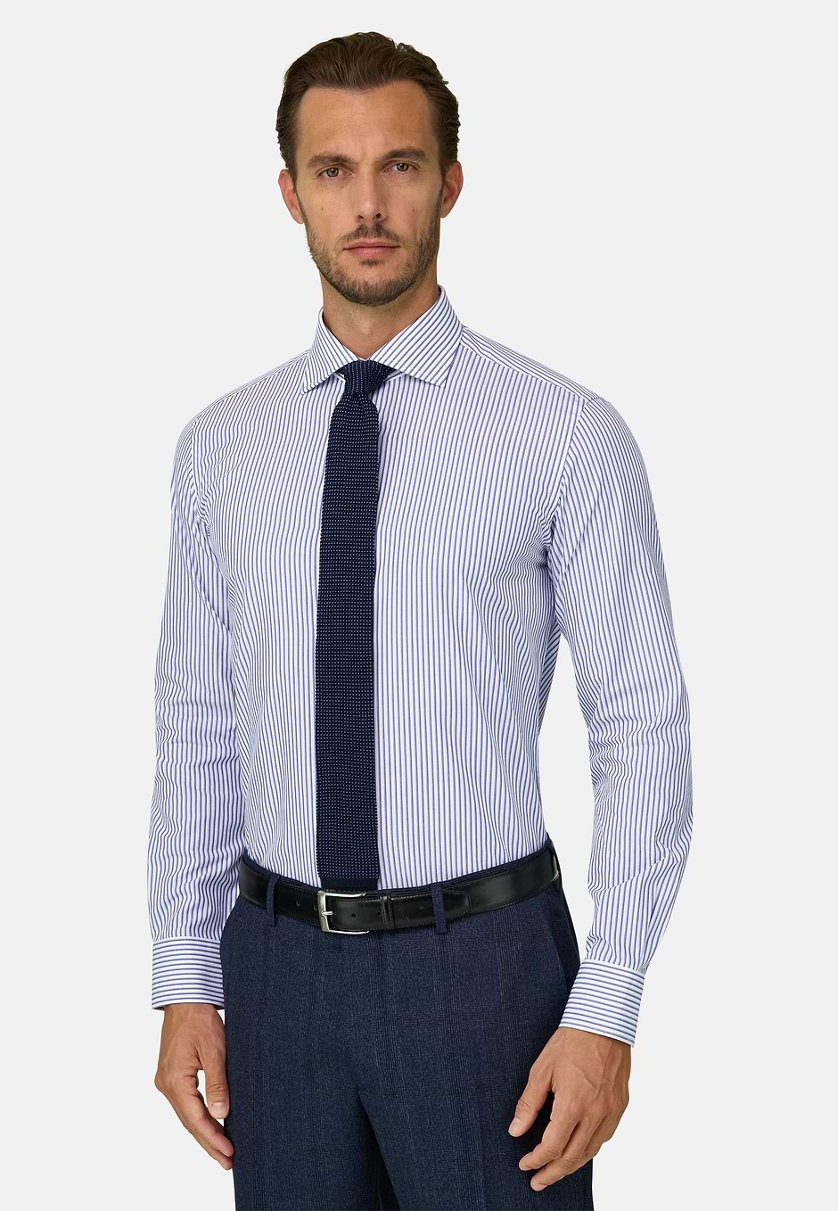 Shirt Striped Cotton Slim Fit, Light Blue, hi-res