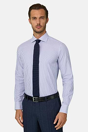 Shirt Striped Cotton Slim Fit, Light Blue, thumb, 1