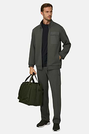 Felpa Full Zip in Misto Cotone Scuba B Tech, Militare, thumb, 2