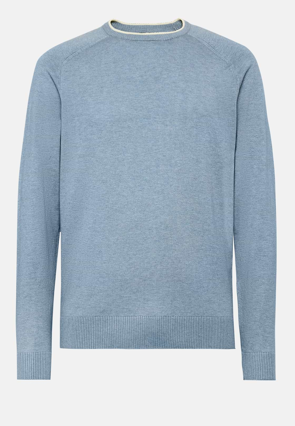 Sky Blue Crew Neck Jumper in Cotton, Silk and Cashmere, Light Blue, hi-res