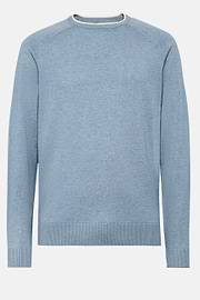 Sky Blue Crew Neck Jumper in Cotton, Silk and Cashmere, Light Blue, hi-res