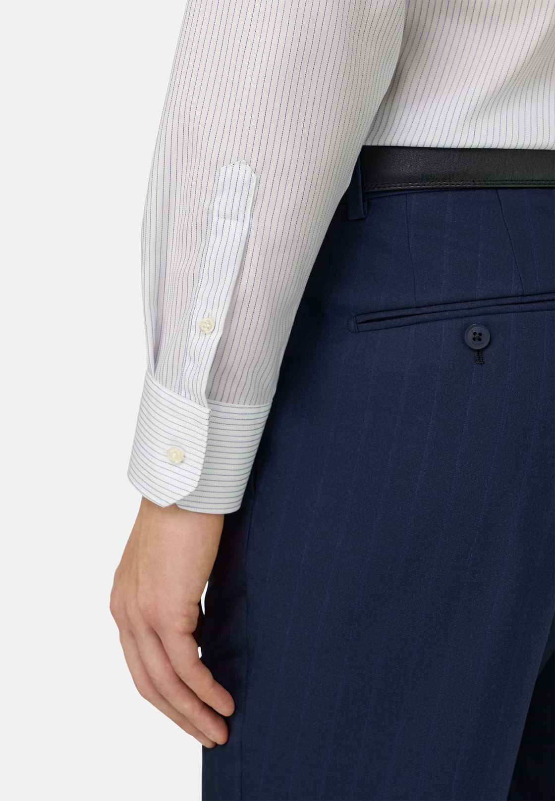 Camicia A Righe In Cotone Slim Fit, Blu, hi-res, 4
