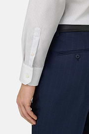 Camicia A Righe In Cotone Slim Fit, Blu, thumb, 4