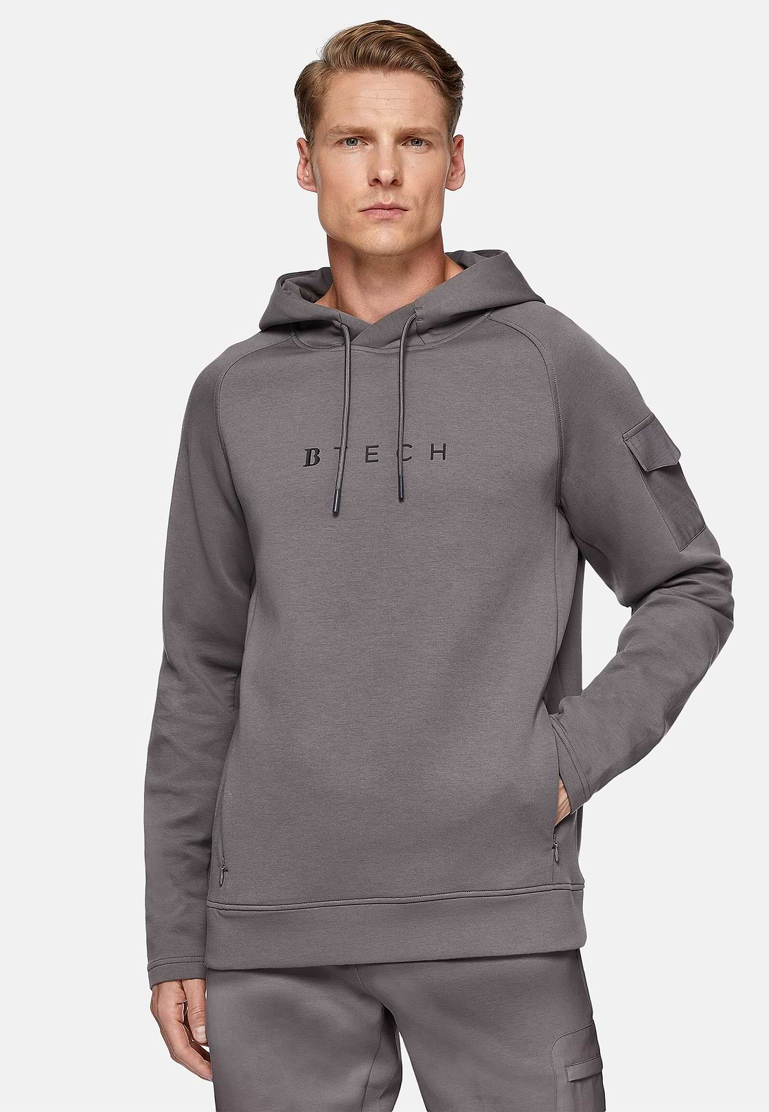 Lichtgewicht hoodie van scuba katoenmix, Dark Grey, hi-res