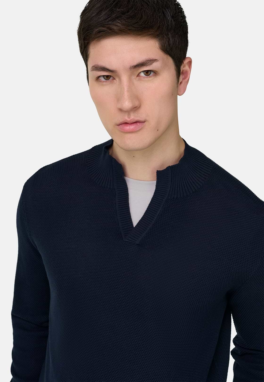 Stehkragenpullover Aus Baumwolle, Navy blau, hi-res, 4
