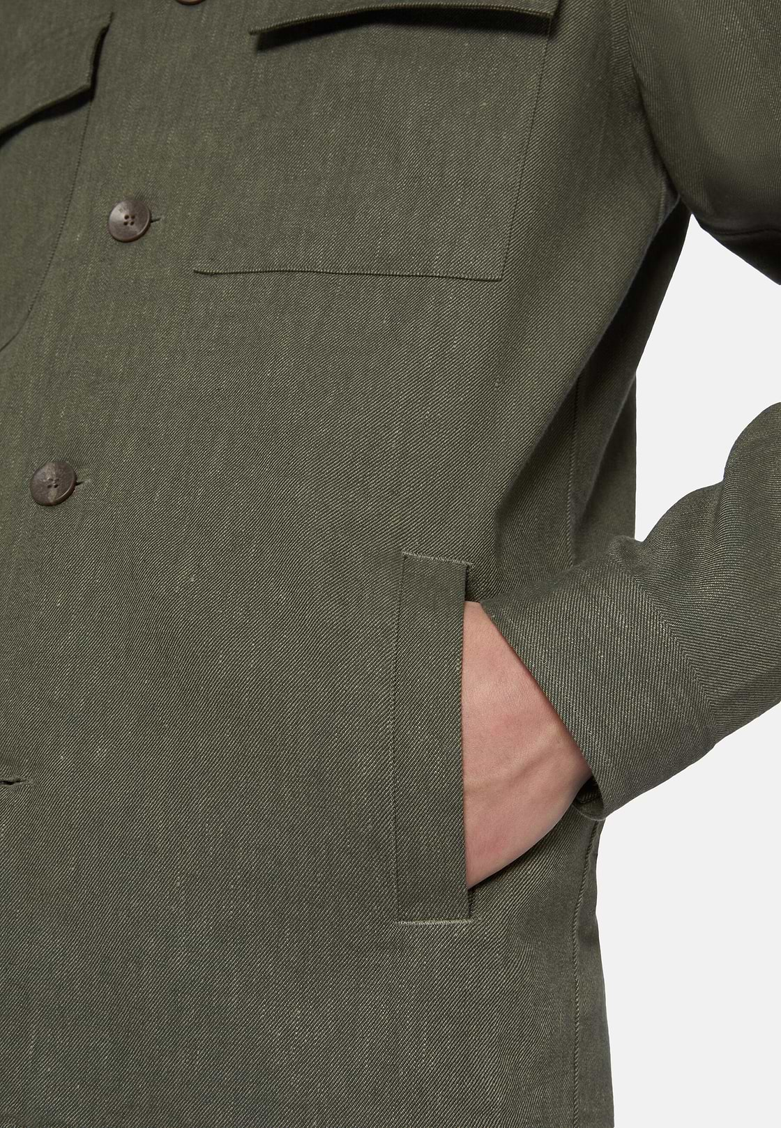 Cotton and Linen Link Shirt Jacket, Military Green, hi-res