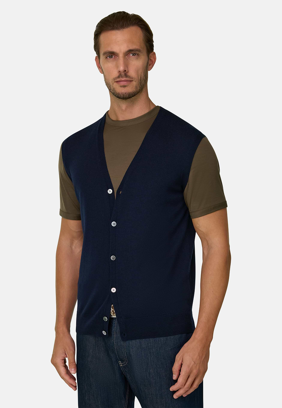 Weste aus extrafeiner Merinowolle, Navy blau, hi-res