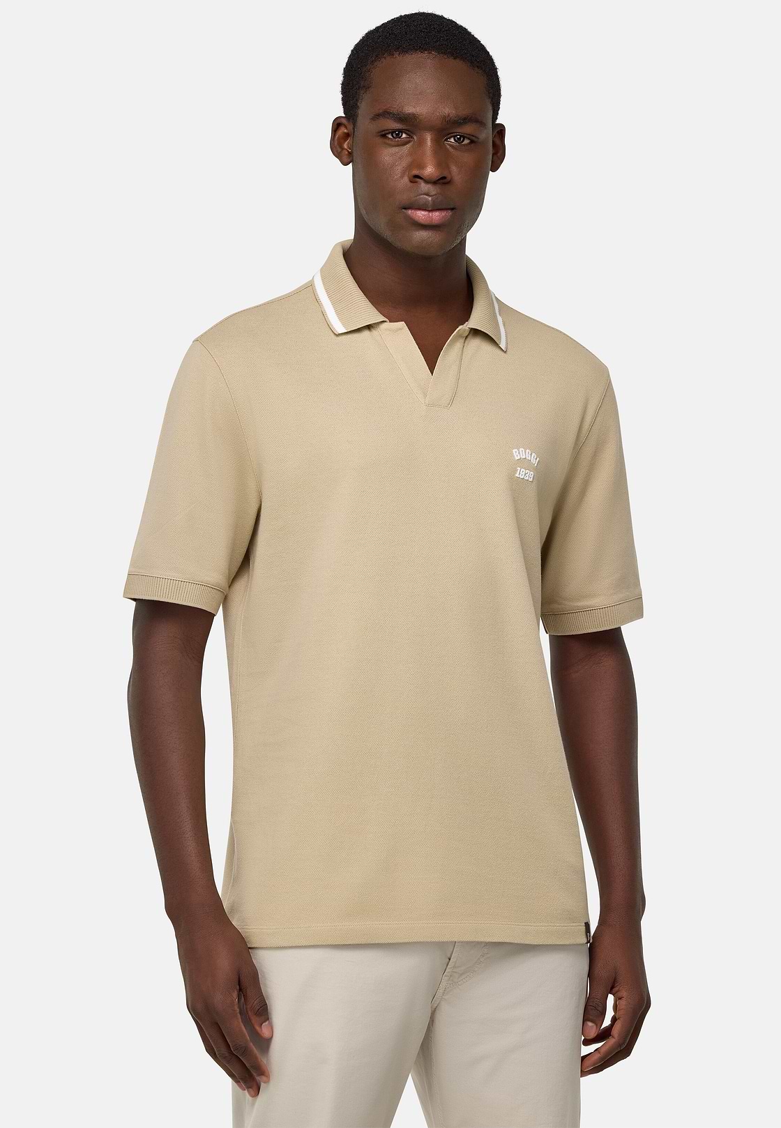 Cotton Piqué Polo Shirt, Beige, hi-res