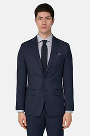 Micro Fancy Wool Stretch Suit, Blue, thumb, 1