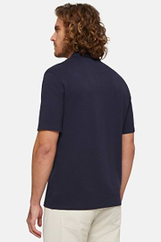 Organic Cotton Blend Piqué Polo Shirt, Navy blue, hi-res