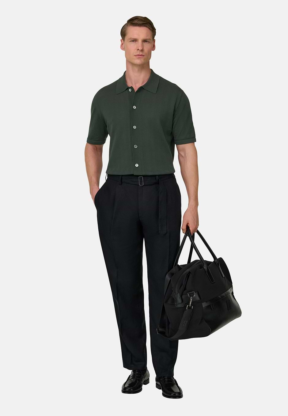 Knitted Shirt in 100% Organic Cotton, Dark green, hi-res