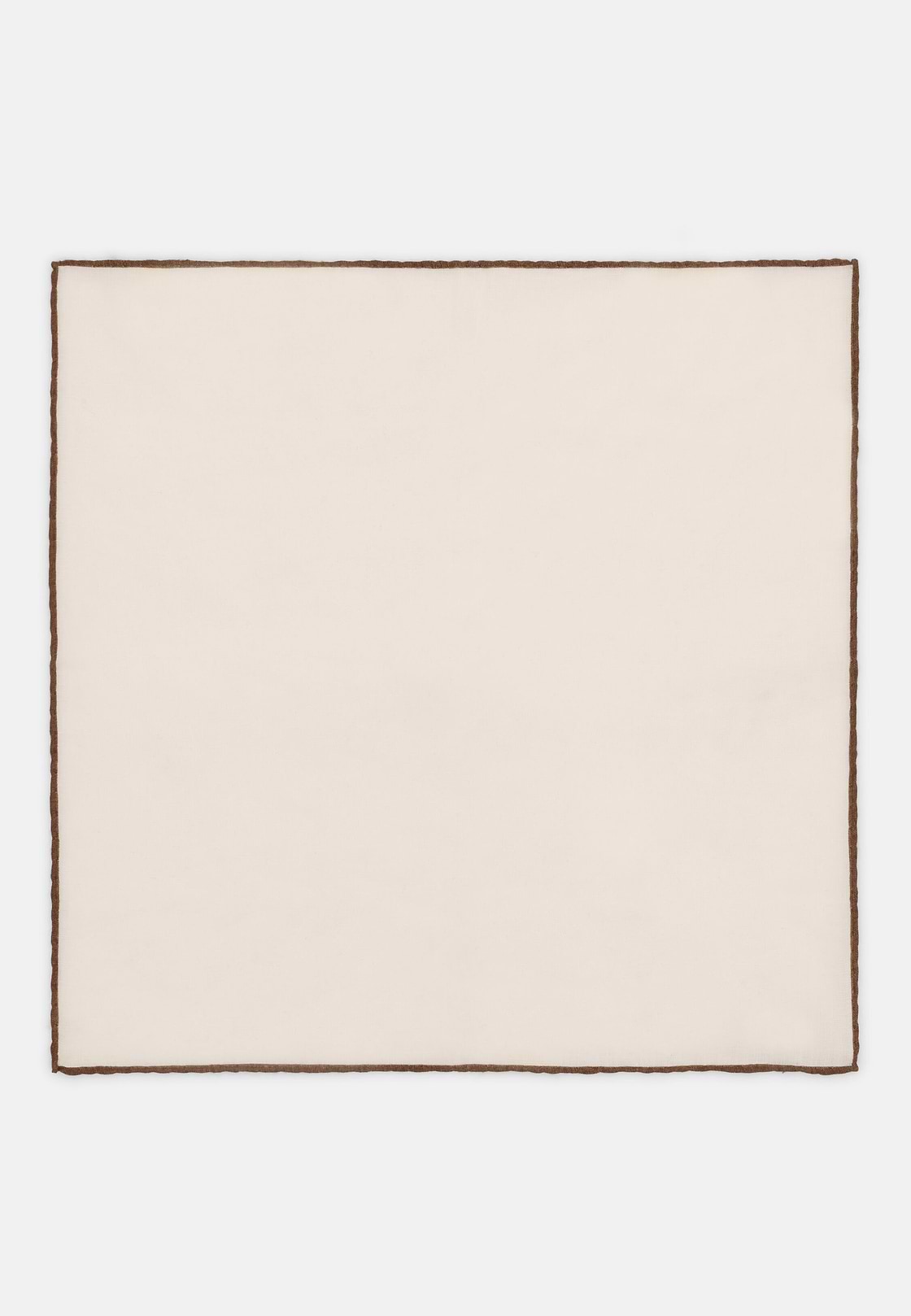 Linen Pocket Square With Contrasting Piping, White - Brown, hi-res, 2
