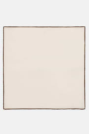 Linen Pocket Square With Contrasting Piping, White - Brown, thumb, 2