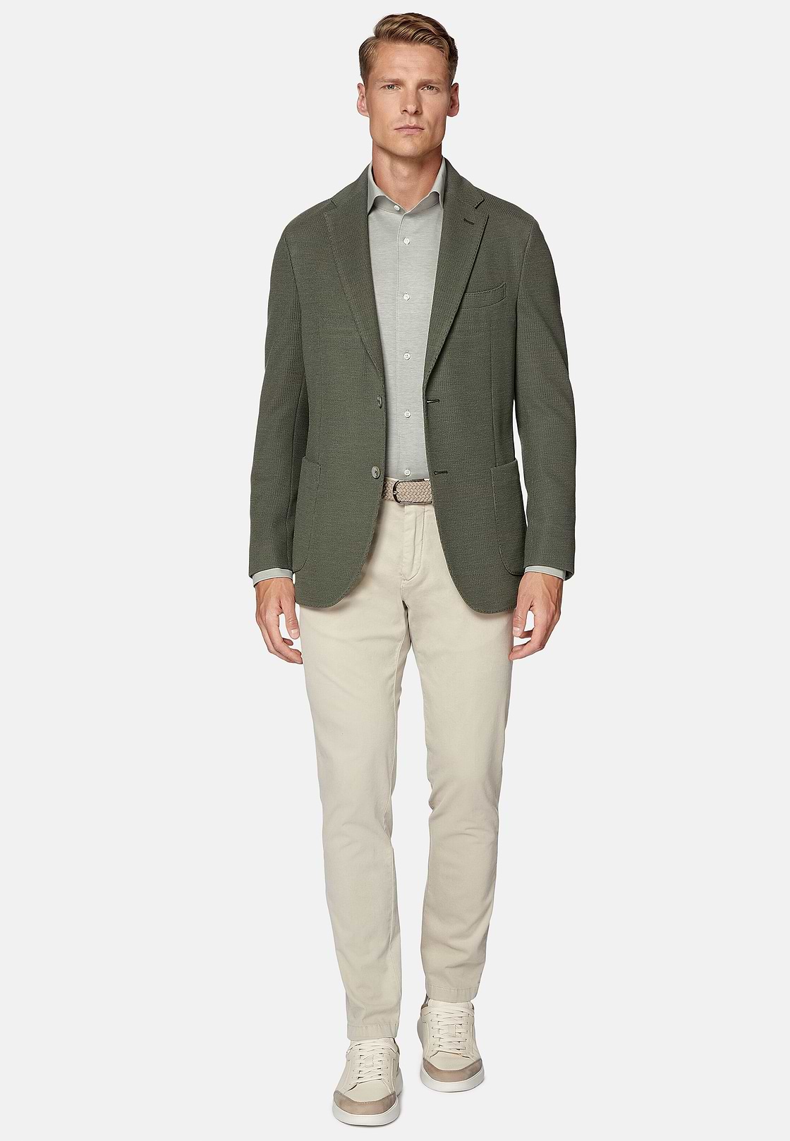 Military Green Textured Wool Jersey Jacket, Military Green, hi-res