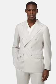 Double-Breasted Grisaille Suit in Pure Wool, Ice, hi-res