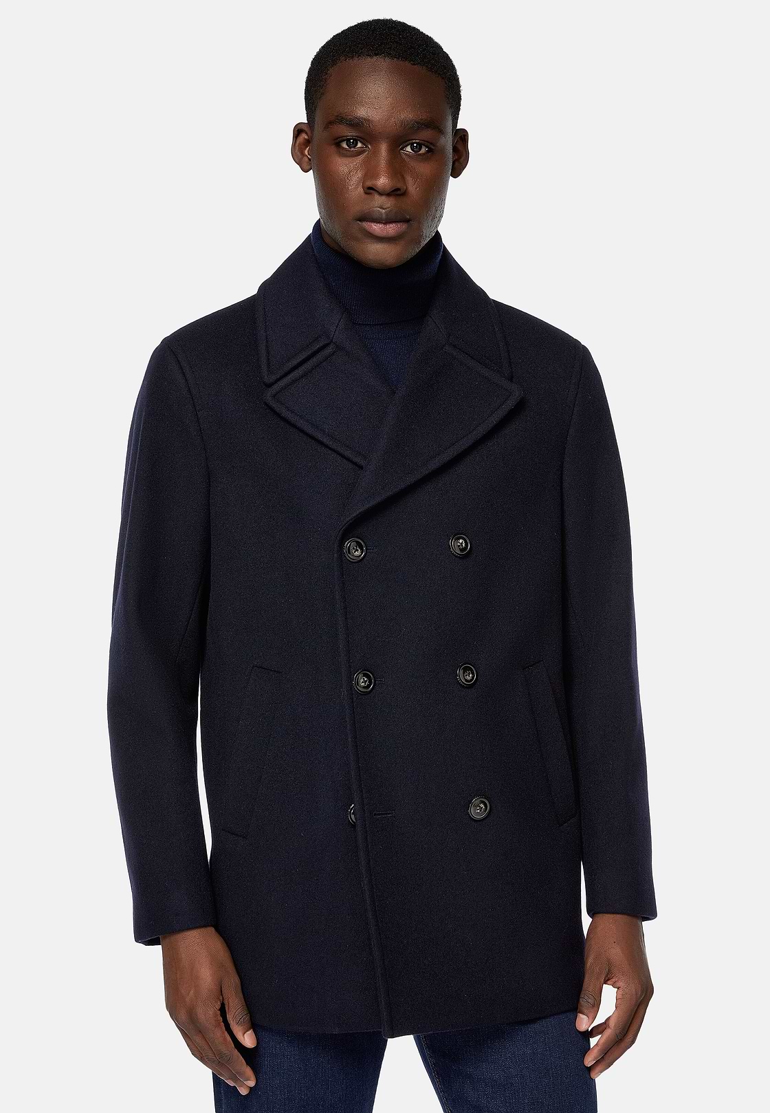 Peacoat In Wool, Navy blue, hi-res