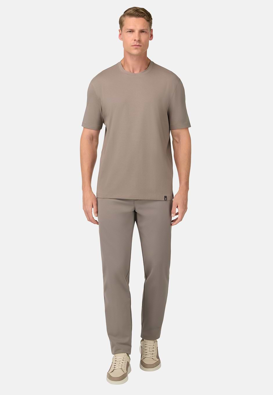 T-Shirt In Stretch Supima Cotton, Taupe, hi-res