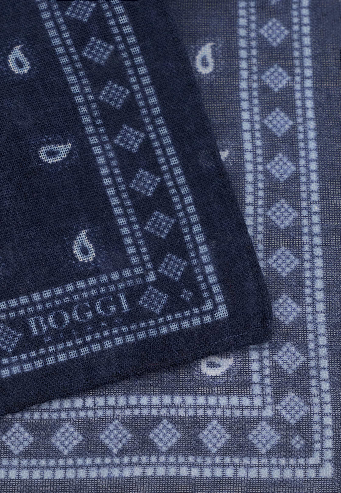 Pocket Square Micro Paisley Print Wool, Navy blue, hi-res, 3