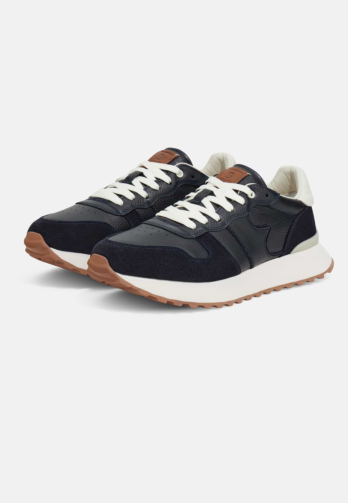 Tumbled Leather Trainers., Navy blue, hi-res
