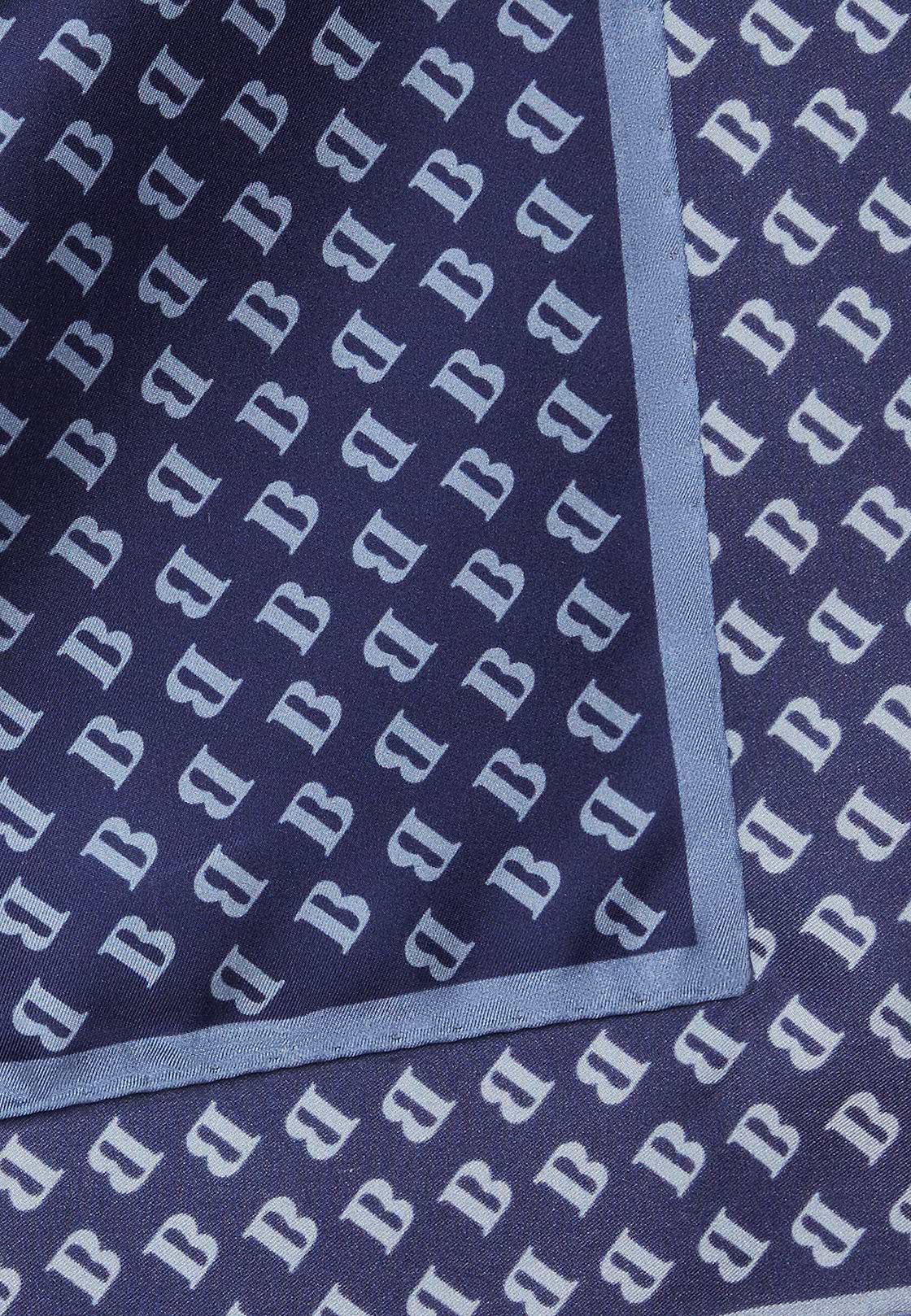 Silk Pocket Square with All-over Logo Print, Navy blue, hi-res
