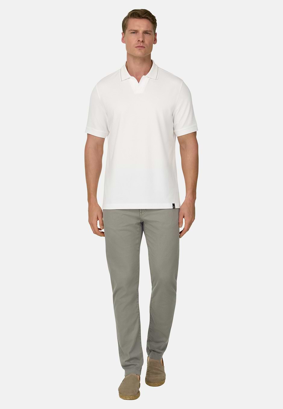 High-Performance Piqué Polo Shirt with S-Cafè® Yarn Open Collar, White, hi-res