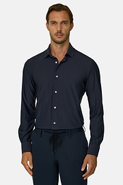 Navy Stretch Nylon Slim Fit Shirt, Navy blue, thumb, 1