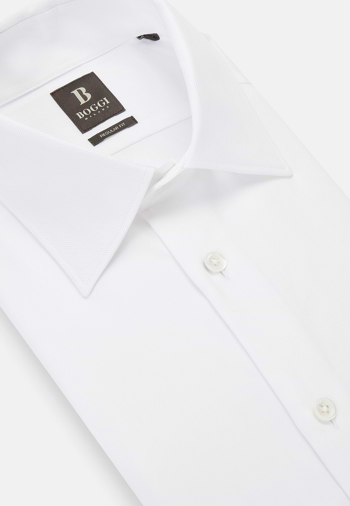 Camisa de sarja de algodão Regular Fit, White, hi-res